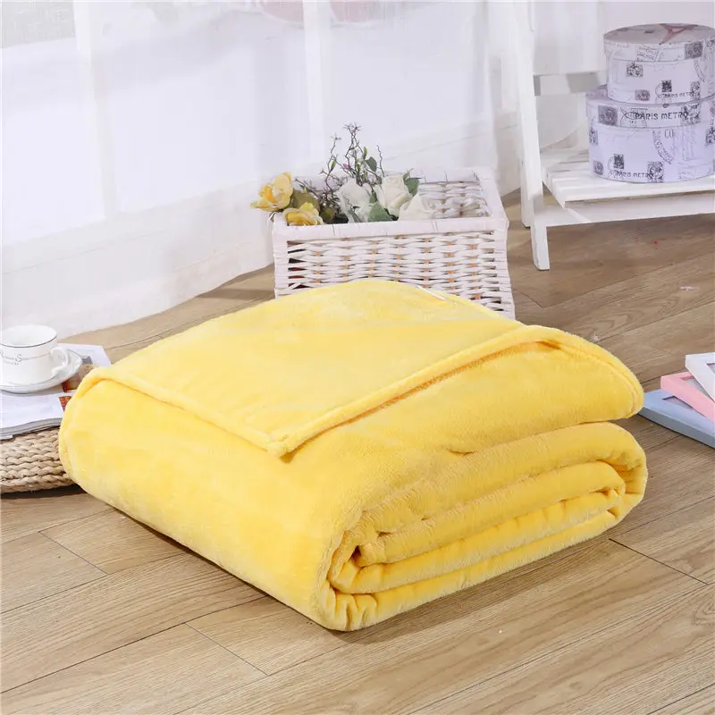 Yellow Мягкое однотонное одеяло из кораллового флиса черного цвета, теплое покрывало для дивана, размер двойной королевы, пушистое Фланелевое Норковое пледы, плед, плоское одеяло s - Цвет: Yellow