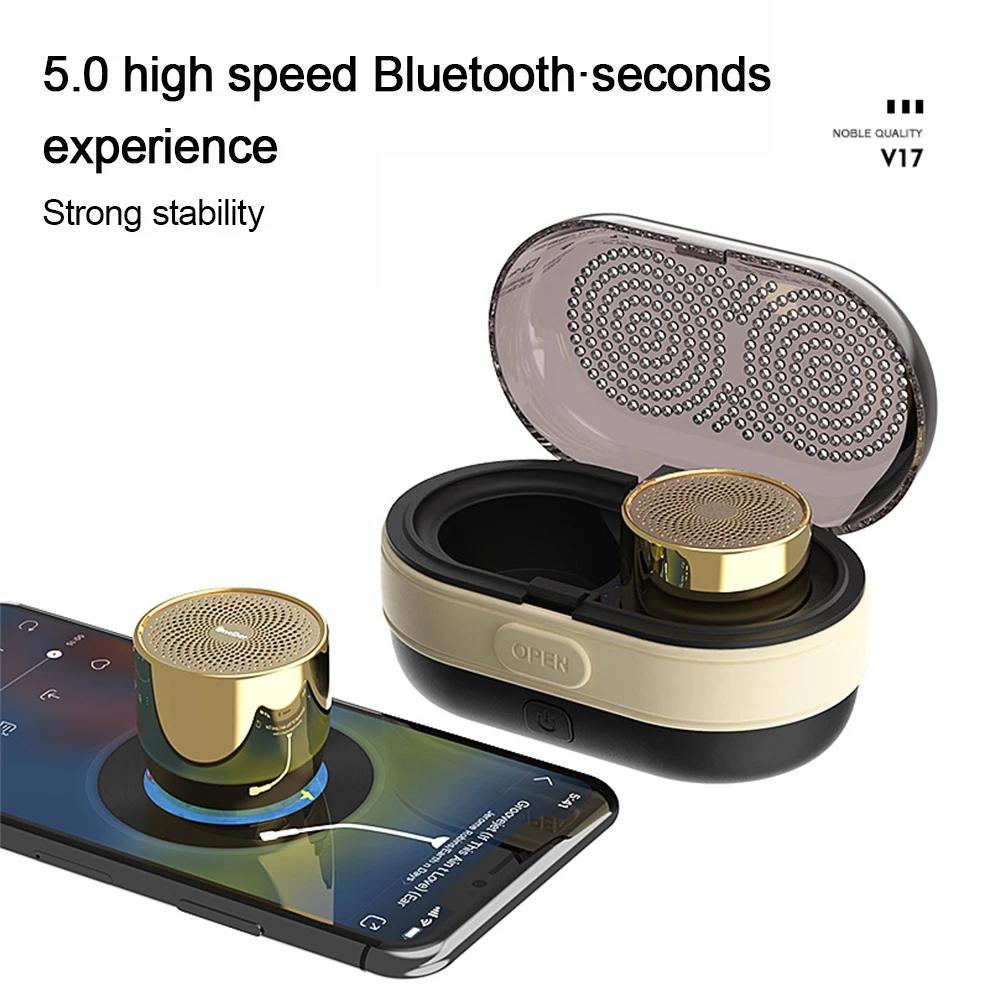 V17 TWS беспроводной динамик открытый мини Bluetooth 5,0 динамик тяжелый бас портативный стерео-динамик с зарядным устройством металлическая пряжка