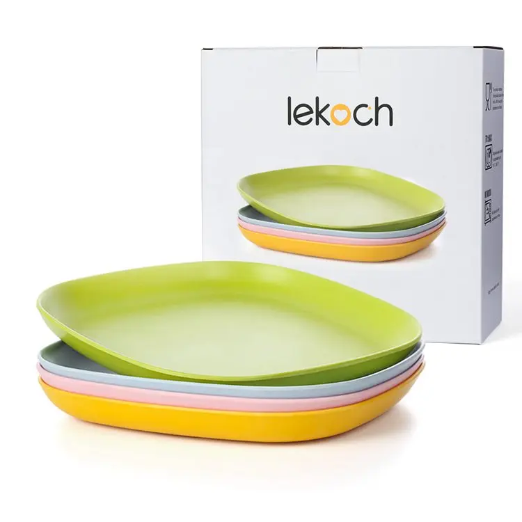 4 pcs LEKOCH бамбуковые цветные детские столовые приборы, набор посуды, экологически чистые обеденные тарелки, столовая посуда, Россия, США, склад - Цвет: 4 pcs