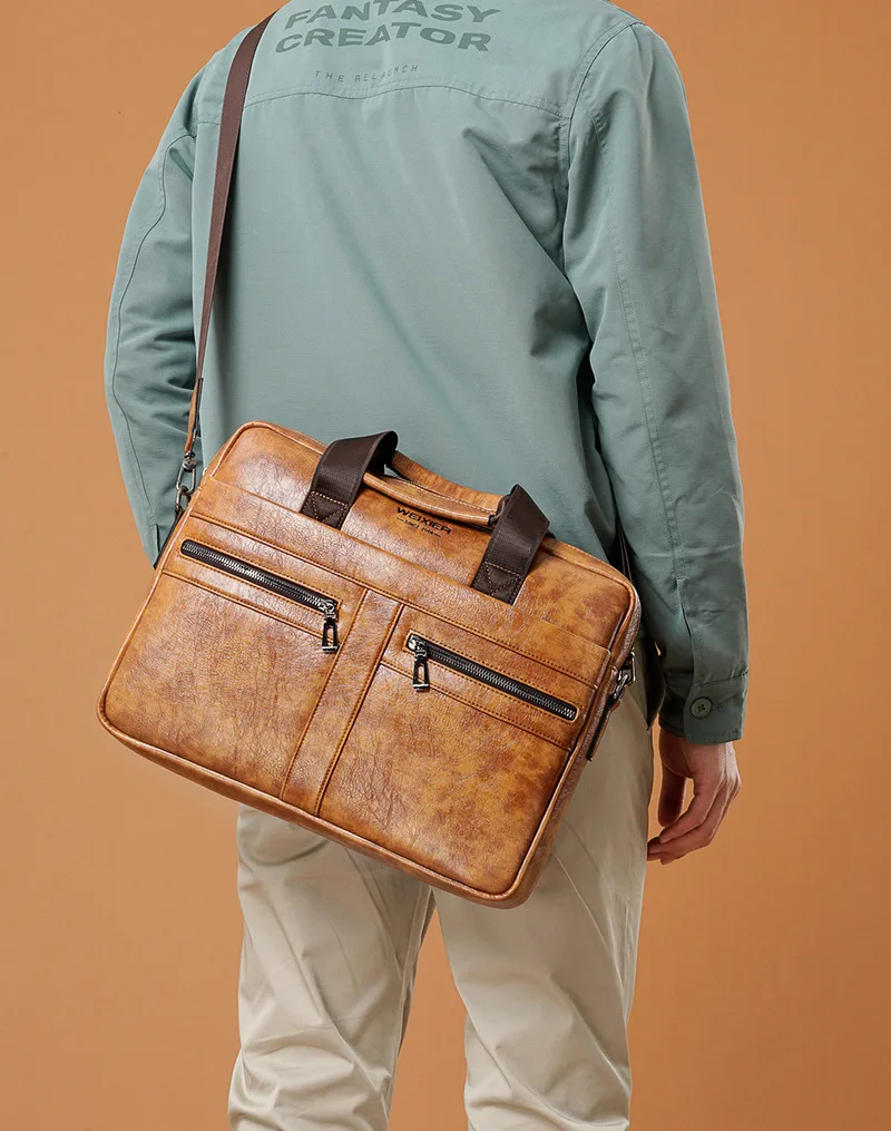 Weysfor vintage briefcase messenger bag men's genuine leather 14'' laptop briefcases office business tote for document | Багаж и