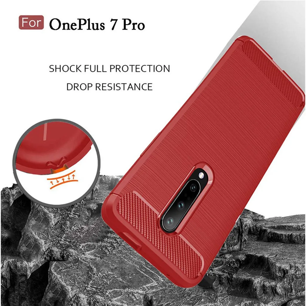 For Oneplus 7 Pro 6.7 inch Luxury Silicone Rubber Protective Hard Phone Case Dirt-resistant Slim Cover Carbon fibre Hard Case