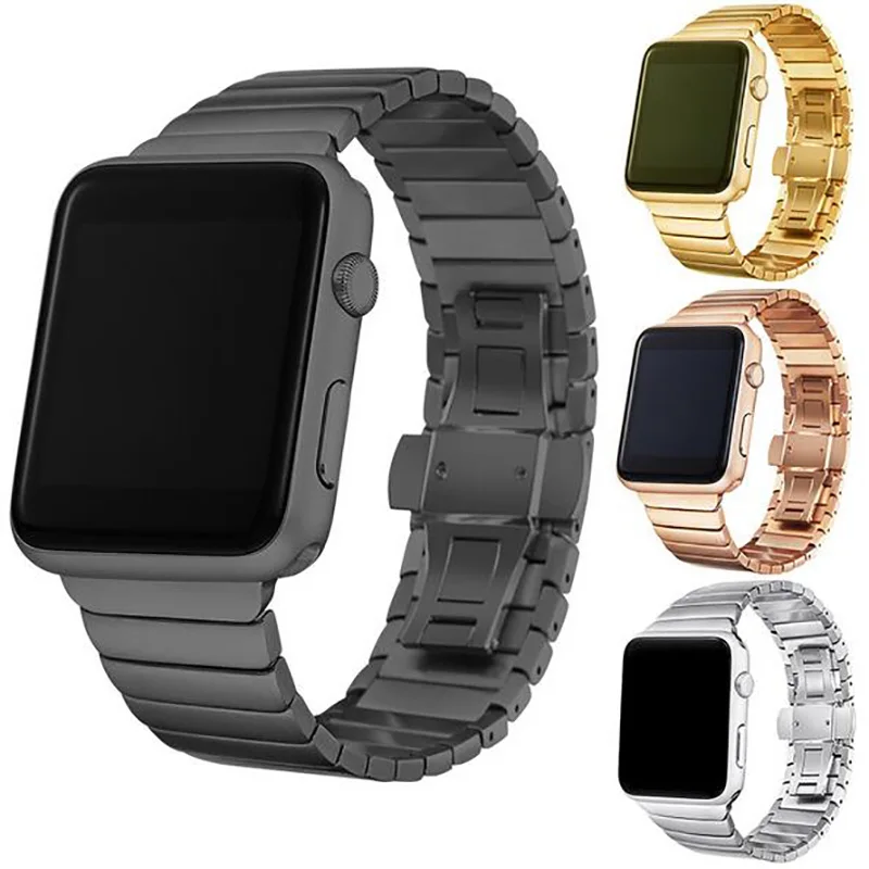 Ремешок из нержавеющей стали для Apple Watch band 5 44 мм 40 мм для iWatch band 4 3 2 1 42 мм/38 мм Металлическая петля для браслета с бабочкой