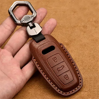 

Genuine Leather Car Key Case Cover Fob Bag Holder Skin Keychain For Audi A6 C8 A7 A8 Q8 2018 2019 Car Accessories Car Styling