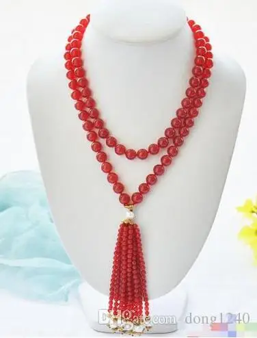 

Fine fashion jewelry white red bead pearl necklace free shipping