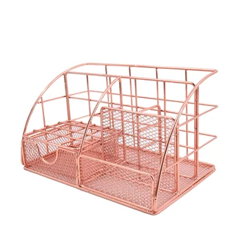 

Iron Art Storage Box Simple Desktop Cosmetic Document Stationary Holder for Bedroom Study Room Living Room (Rose Gold)