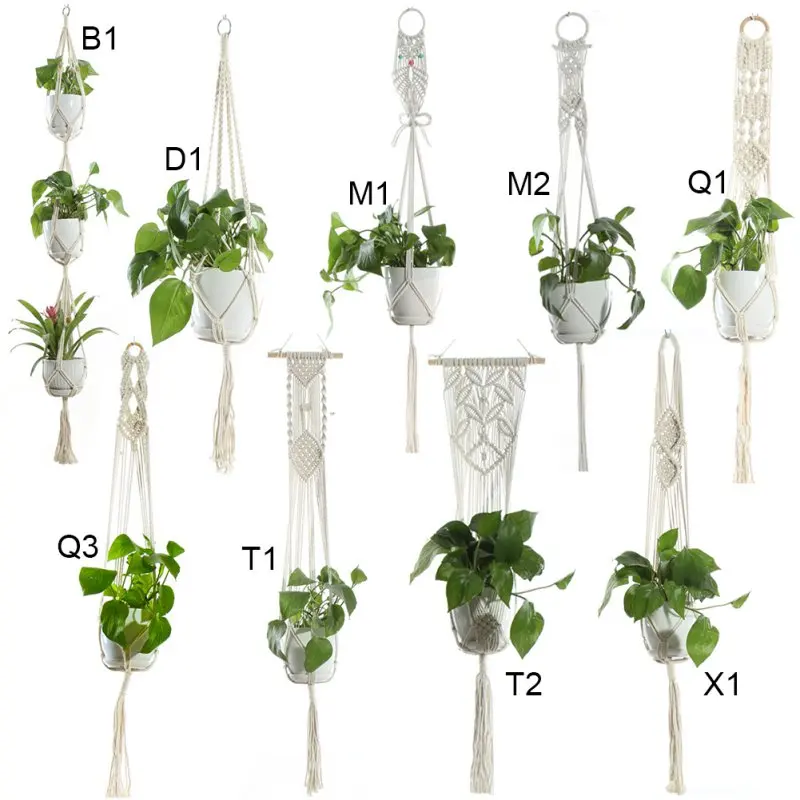 Вешалки для макраме для растений ручной работы из хлопковой веревки, корзина для цветов, Настенное подвесное кашпо