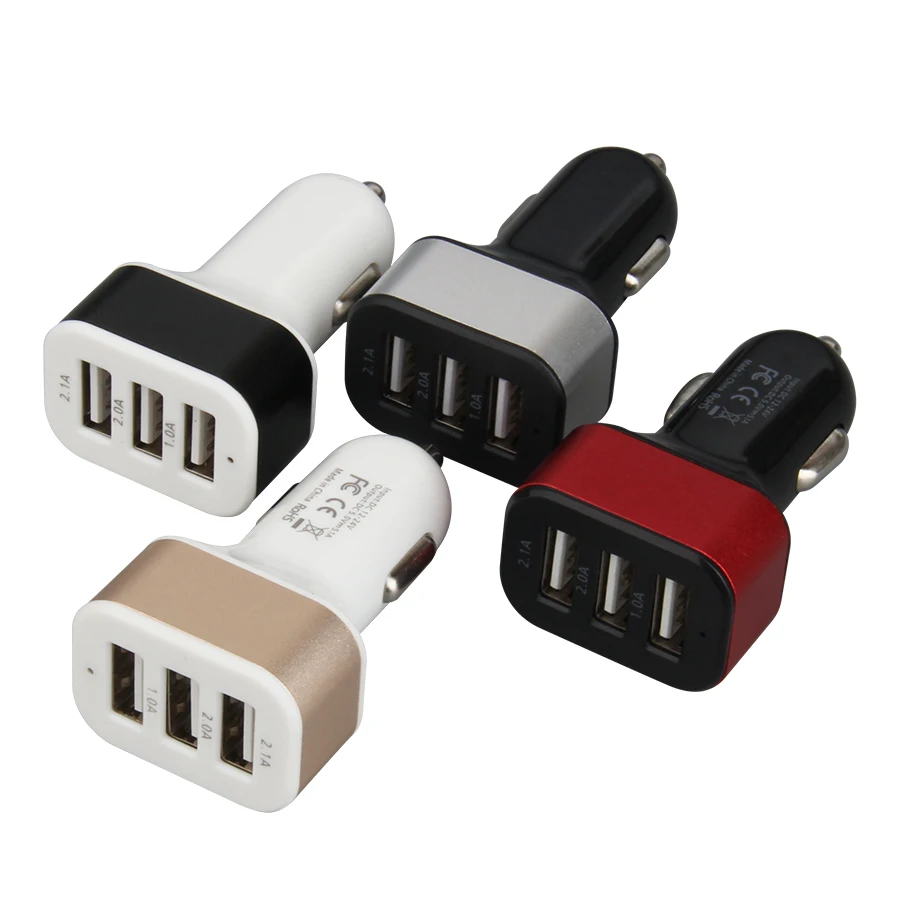 4 вида цветов тройной USB порт 5V 2.1A 2A 1A автомобильное зарядное устройство адаптер