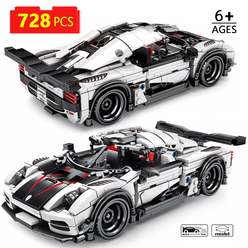 728pcss совместимы с inglys Technic Super Racing серебристо белый автомобиль гонщик спортивные