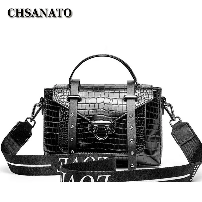 

CHSANATO Women Handbag Crocodile Pattern Women Shoulder Doctor Bag Female Crossbody Handbag Lock Rivets Girls Luxury Tote
