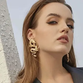 

Punk Rock Gold Firery Dragon Stud Earrings Thrones Costume Game Merchandise Animal Dragon Stud Earrings Jewelry