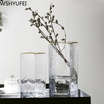 

New style Transparent glass vase Living room flower arrangement Office desktop high-grade decoration Studio decoration WSHYUFEI