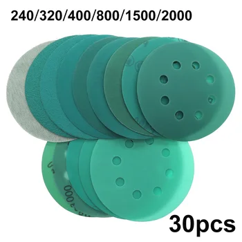 

30PCS 5in 125mm 8Hole Sandpaper 240-2000Grit Hook & Loop Green Film Sanding Disc Long Service Life New