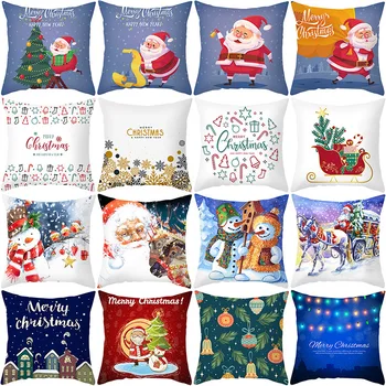 

45*45cm Santa Claus Snowman Pillowcase Christmas Cushion Cover For Home Polyester Pillowcase Printed Cushion Covers For Sofa