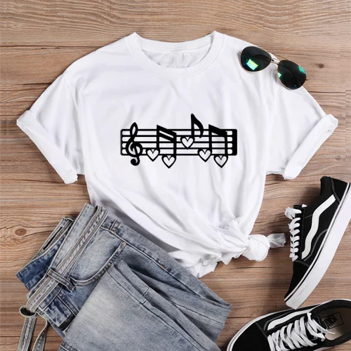 ONSEME/футболка с надписью «Music Note»; женская одежда; коллекция года; одежда в Корейском стиле с надписью «Love music love life»; летние хлопковые топы для девочек; Q-919 - Цвет: White