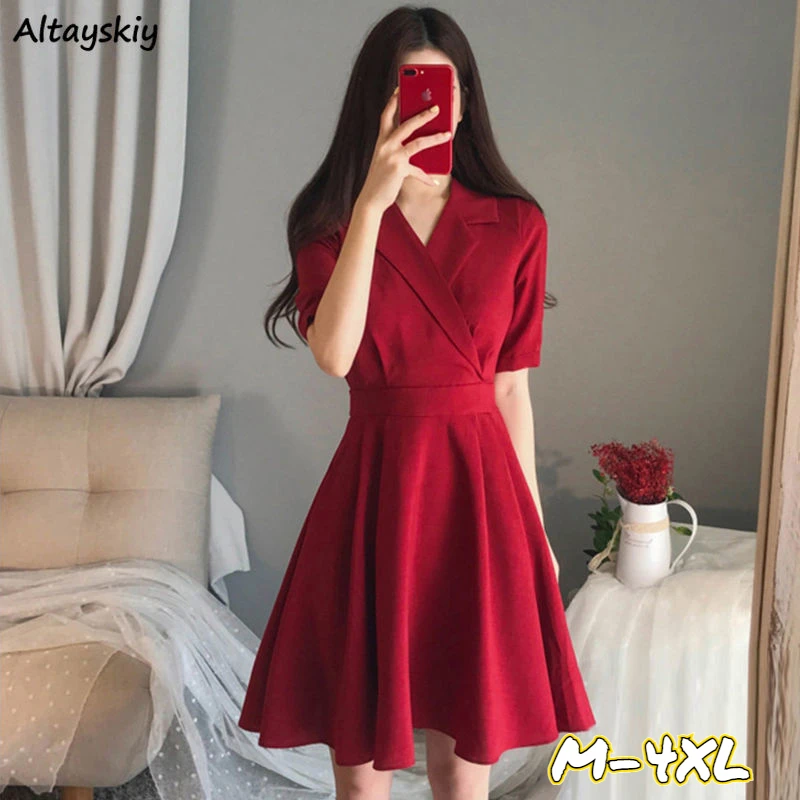 Dress Women Fashion Summer Slim A-line Office Lady Formal Elegant Korean  Style Trendy Short Sleeve Vintage Retros Double-layer - Dresses - AliExpress