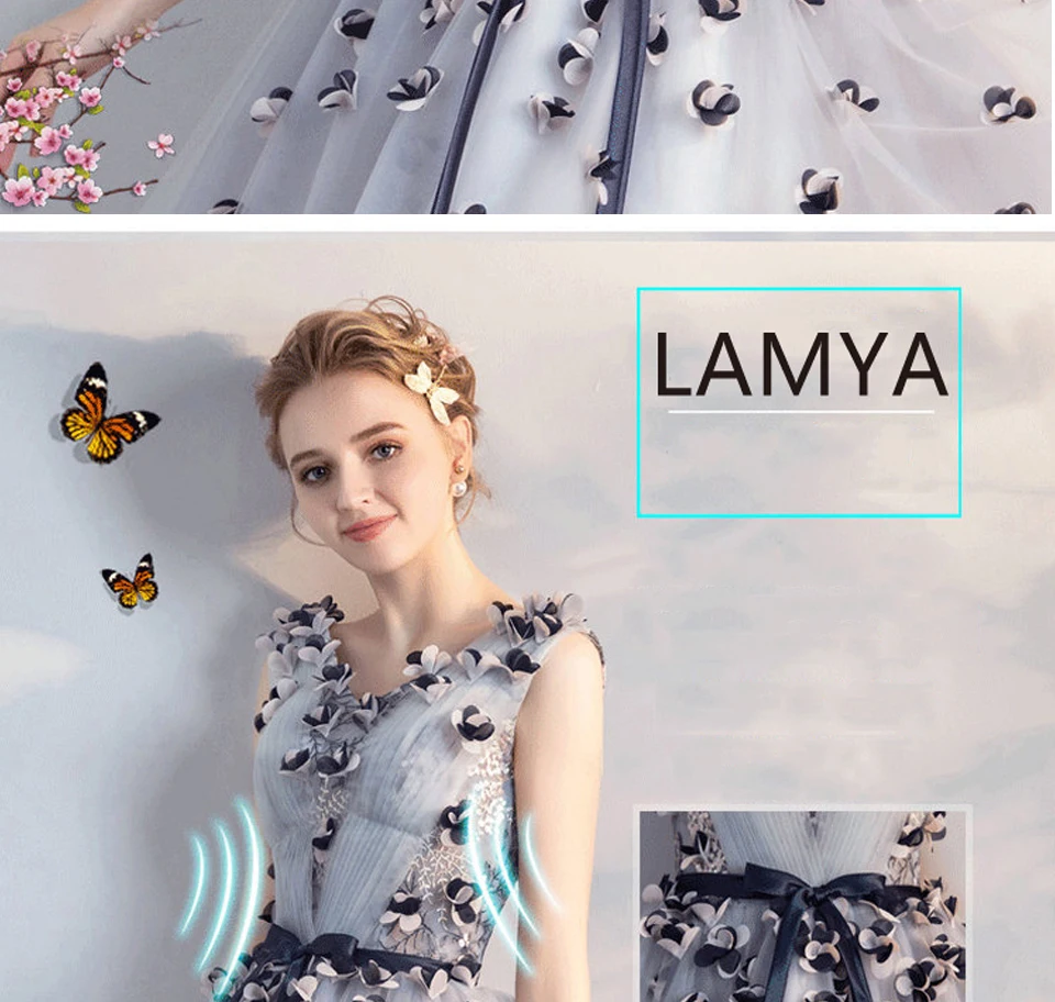 LAMYA Vintage Flowers Appliques Evening Dress Elegant Ball Gown Prom Party Gowns V Neck Customized Vestido De Festa