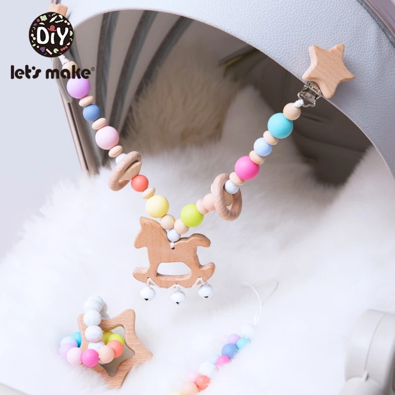 

Let'S Make 1Set Baby Toys Wooden Stroller Game Infant Baby Play Musical Rattle Personalized Pacifier Chain For 0-12 Months Kids