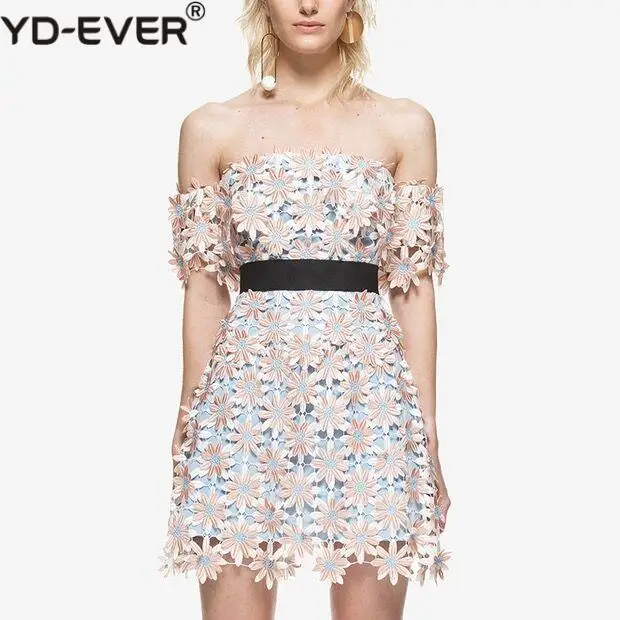 Купить New Self Portrait SummerDress 2020 Women Off Shoulder Water Soluble Lace Flower Short Sleeve Slash Neck Sexy Mini Party Dress  Женская | Женские платья (4001137498427)