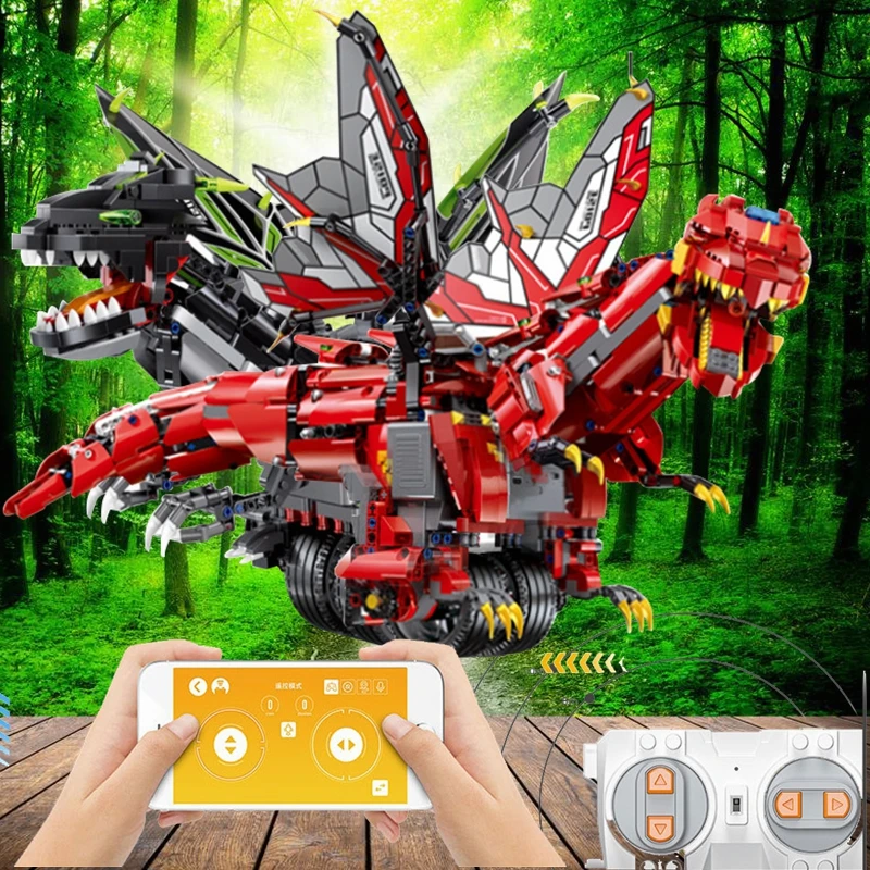 Legoing Jurassic Worlds Park Dinosaur Technic Electric RC Dragon Remote Control Tyrannosaurus Rex   Building Blocks Toys Legoing