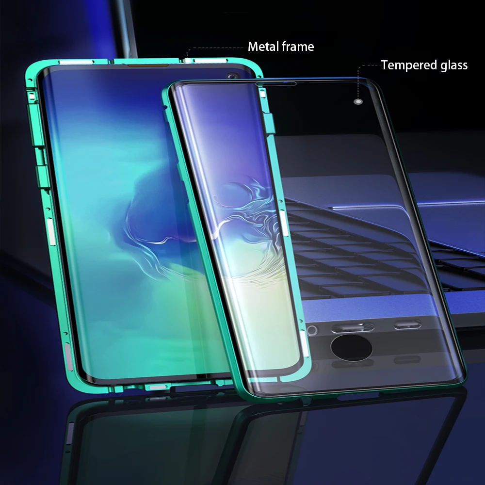 360 полный защитный чехол для samsung Galaxy S8 S9 S10 Plus S10e Note 8 9 Магнитный двусторонний стеклянный металлический адсорбционный чехол