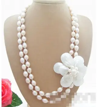 

Fashion jewelry Free Shipping 2Strds White Pearl&Shell Flower Necklace