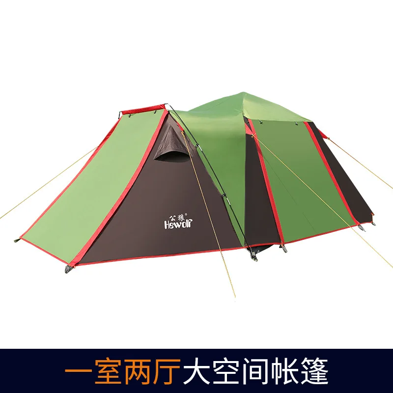 HEwolf outdoor one room one hall multi-person tent field camping, 4-5 people automatic tent four door camping tent have one pole