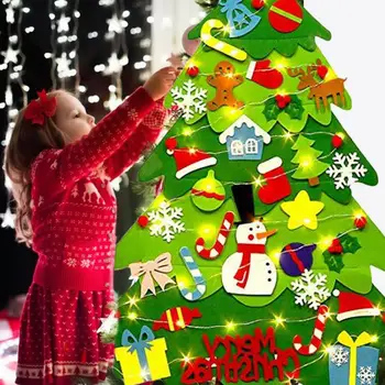 

New DIY Felt Christmas Tree With LED Light New Year'S Wall Hanging Ornaments Artificial Tree Kids Toys Christmas Decor For Home