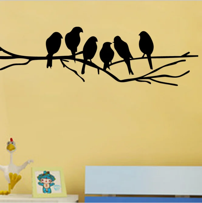 Wall-Sticker Murals Removable Birds Living-Room Home-Decoration Black New for On-The-Tree-Branch
