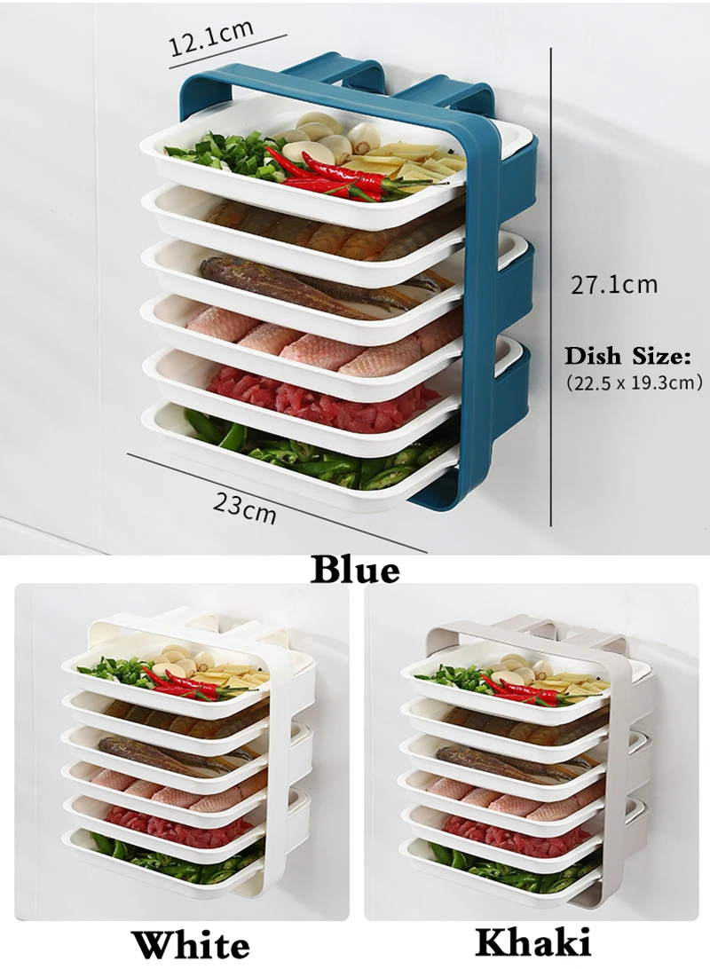 Plastic Plates Set With Wall Mounted Holder Space Saving Kitchen Food Storage Organizer Stackable Cooking Dishes Plate - 6 Pcs