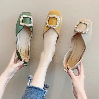 

2019 New Fashion Shoes Women Shoes Solid Metal Buckle PU Tip Shallow Boat Shoes Woman Ballet Flats Casual Shoes Princess Shoes