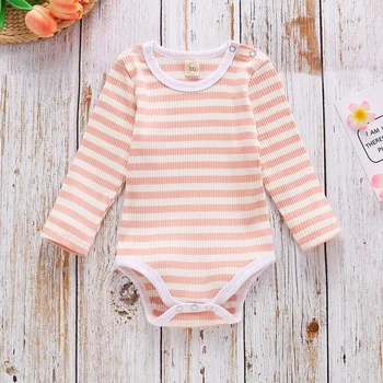 

Autumn New Products Cotton Pit Strips Color Stripes Triangle Romper Baby Siamese Baby Long-sleeved Jumpsuit Clothes