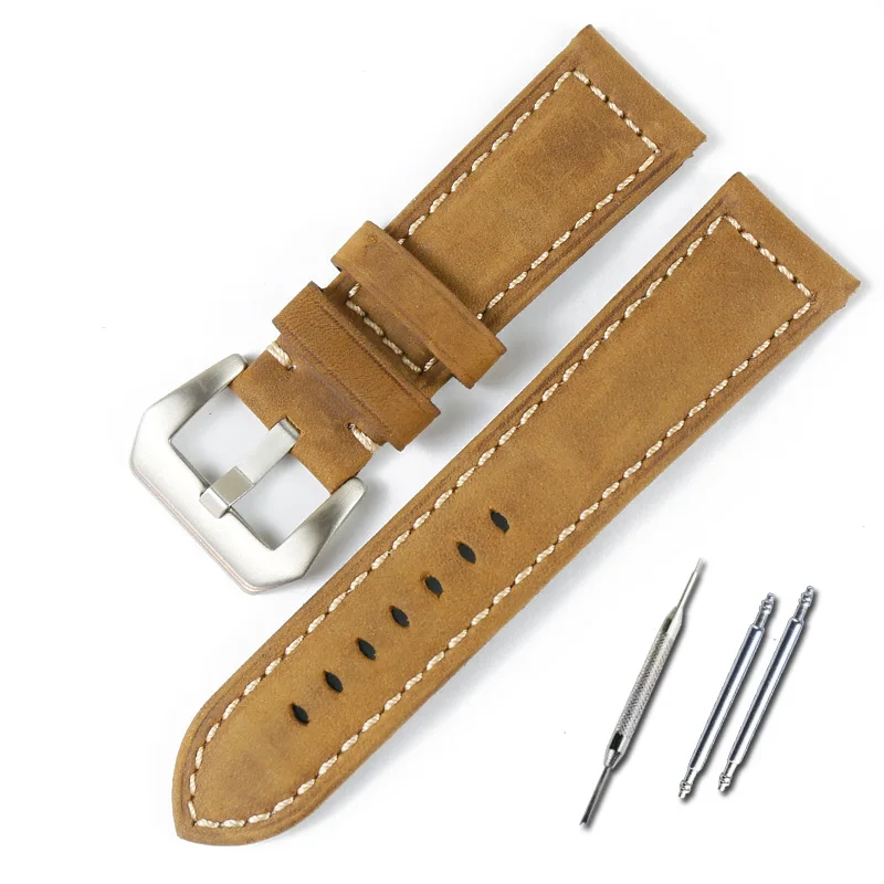 22 мм 24 мм кожаный ремешок для часов подходит для Panerai PAM ремешок спортивные водонепроницаемые часы-Аксессуары - Цвет ремешка: Light brown 2