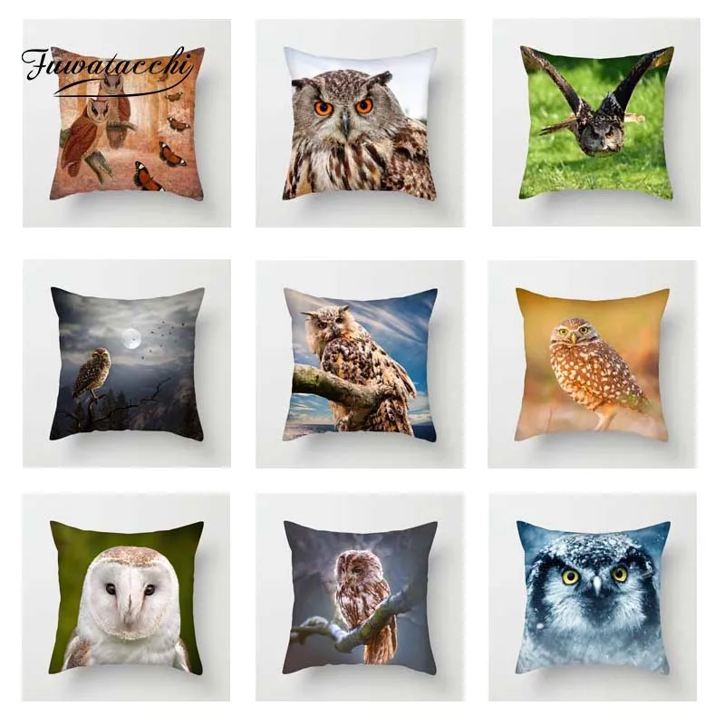 

Fuwatacchi Various Birds Cushion Cover Wild Owl Printing Pillowcase For Sofa Bed Home Decorative Square Throw Pillows Cover 2019