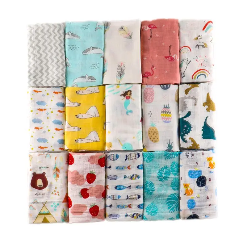 

Muslin Blankets Baby Swaddle Wraps Animal Pattern Infant Bath Towel Cotton Soft Swaddle Balnket Baby Play Mat 120*110cm