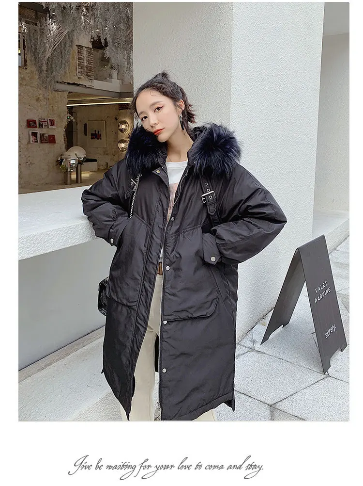 Winter New Style Slimming Dae-Jin Fur Collar Korean-style White Duck Down Jacket Women's Middle Long Coat WOMEN'S Dress