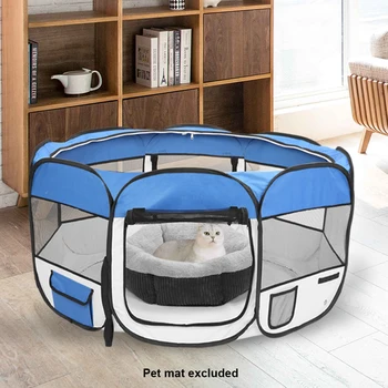 

45" Portable Foldable 600D Oxford Cloth & Mesh Pet Playpen Fence with Eight Panels Blue
