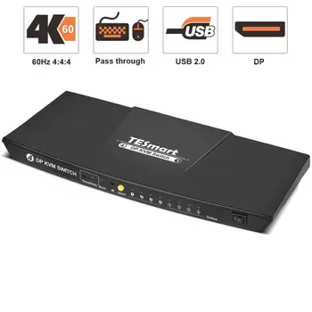 

TESmart 4 Port DisplayPort KVM Switch 4K@60Hz 4:4:4 Ultra HD | DP KVM Switch with Extra USB 2.0 Port Supports Auto Scan&IR Remo