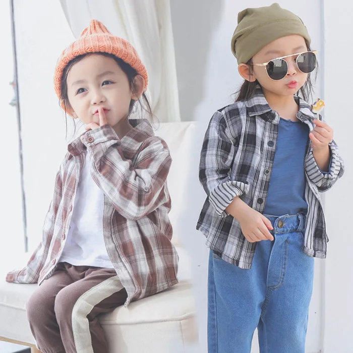Autumn Kids Baby Boys Clothes Shirts Big Plaid Loose Shirts for Little GirlsToddler Long Sleeve Tops Children's Clothing
