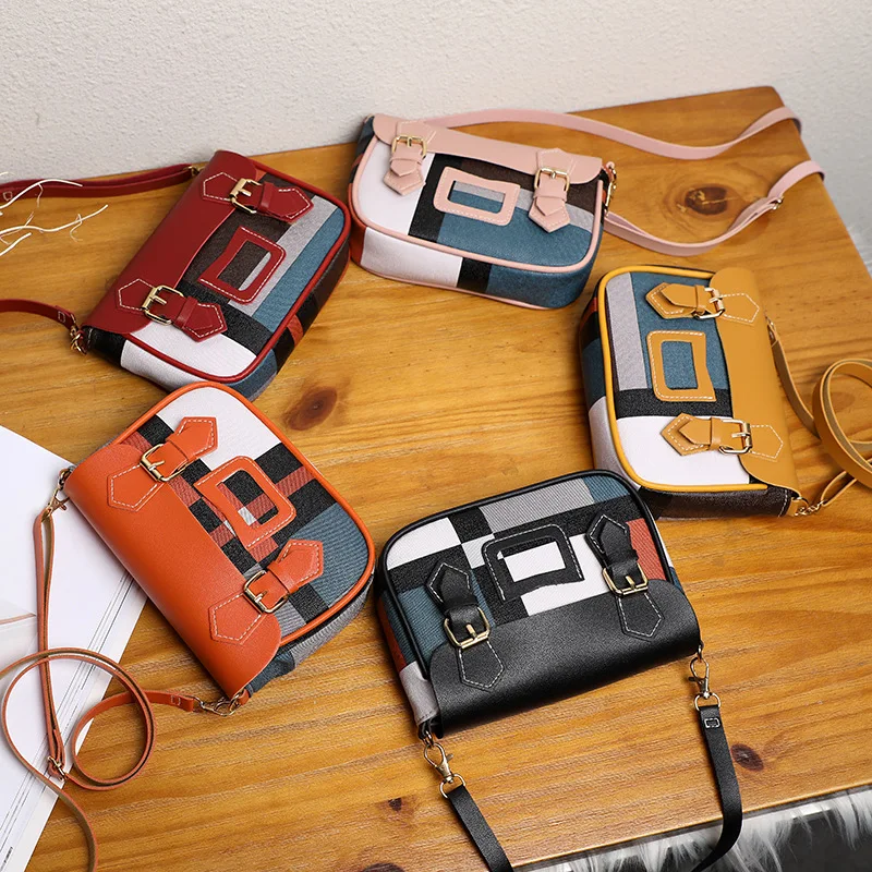 

Bag Women's 2020 New Style Korean-style-Style Contrast Color Plaid Shoulder Oblique Bag Phone Coin Purse