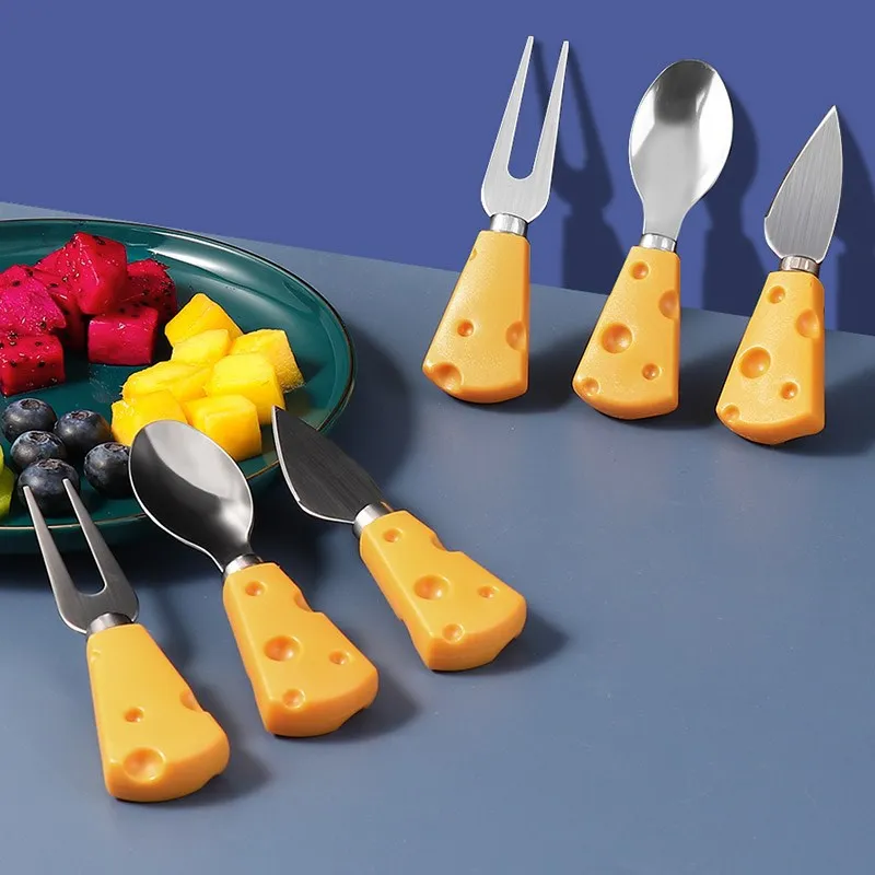 Wood Handle Cheese Knives Stainless Steel Butter Cutter Flat Shovel Spatula Fork Spoon Kitchen Cutlery Cooking Tools 1PC