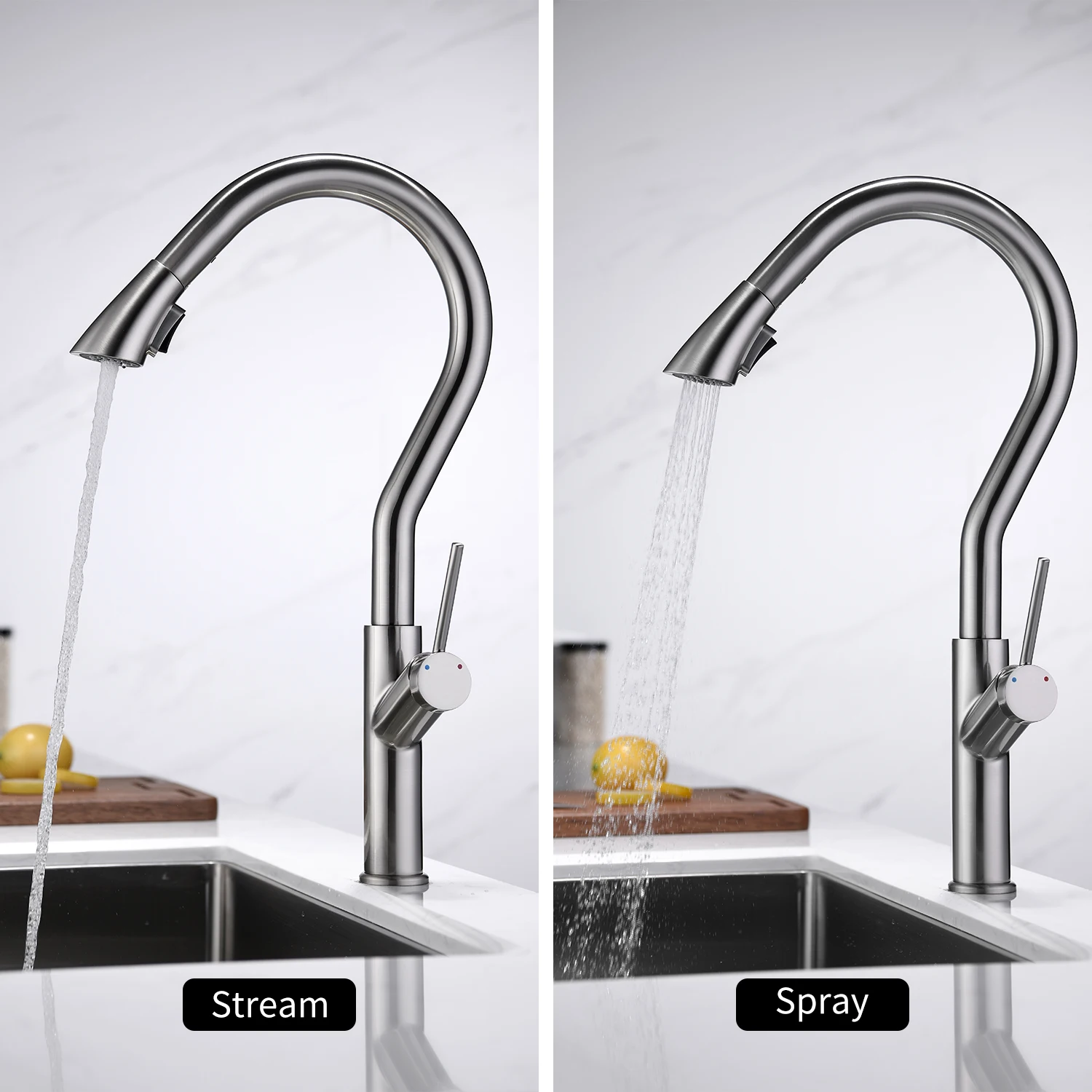 

Swivel Rotatable Pull Down Bathroom Sink Sprayer Faucets With 2 Spray Modes Single-Handle High-Arc Pull Out Kitchen Faucets