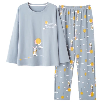 

Large Size M-2XL Women Pajamas Sets Soft Nightwear Autumn Winter Long Sleeve Pyjamas Cartoon Print Sleepwear Female Pijamas Muje