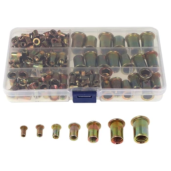 

166 Pcs Color-Plated Zinc Flat Head Vertical Grain Nut Set Open End Threaded Nut