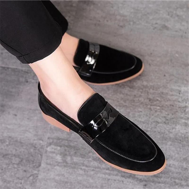 Plus size 38-47 men suede loafers classic business wedding casual shoes Genuine Leather pointed men casual driving flats