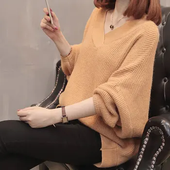 

2019 Pullover Blusas De Inverno Feminina Cotton Half 9307-8822 Real Shot New Solid V-neck Bat Knitwear 52-1f, 5 Rows, 4 Shelves