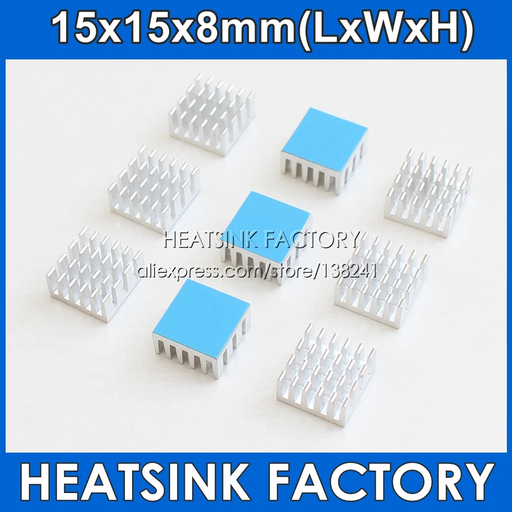 

15x15x8mm Aluminum Cooling Heatsink Cooler With Thermal Double Sided Pad Applied Heat Dissipation Radiator