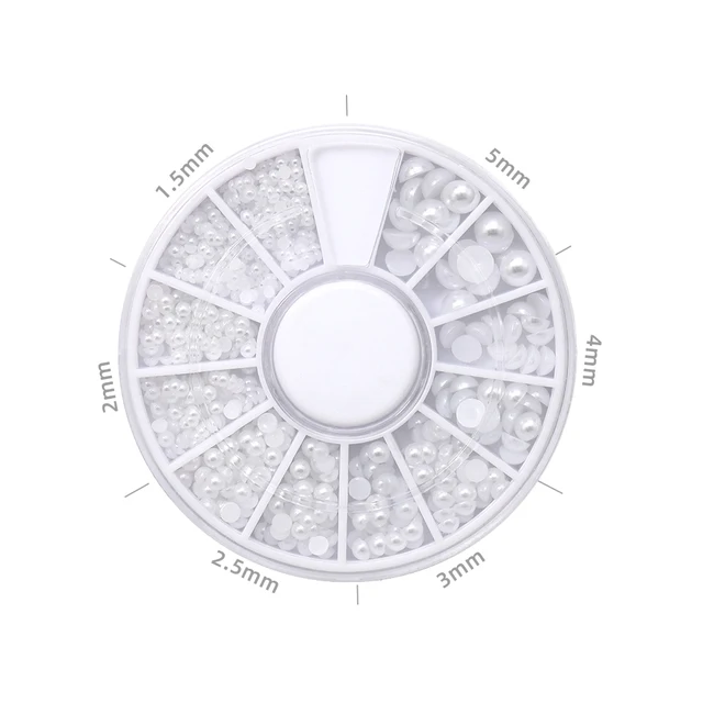 HNUIX Mix Sizes White Nail Art Tips Half Pearls 3d Nail Beads Rhinestone Decoration DIY Beauty Salon Manicure Supply 08