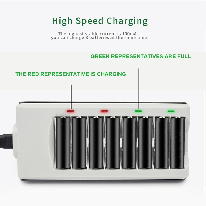 FULL-Quick Charger 8 Slots Smart Battery Charger For Aaa Aa Rechargeable Battery 1.2V Ni-Mh Ni-Cd Aa Aaa Rechargeable Batteries