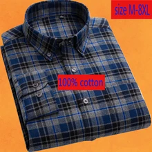 Новое поступление супер большие подушки из чистого хлопка в клетку с длинным рукавом рубашки мужские свободные фланелевые повседневные размера плюс M-4XL 5XL 6XL 7XL 8XL