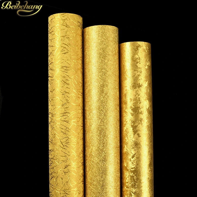 

beibehang papel de parede 3d Brushed Gold Foil Wallpaper for Living Room KTV Ceiling Roof Sticker Paper bedroom decor wall paper